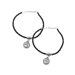German Silver Coin Charm Anklet Pair